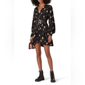 Maje Rasmus Floral Print Skater Long Sleeve Mini Dress Sz:34/US XS
